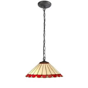1 Light Downlighter Ceiling Pendant E27 With 40cm Tiffany Shade, Red, Crystal, Aged Antique Brass - Luminosa Lighting