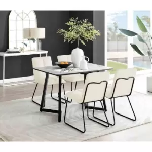 Furniture Box Carson White Marble Effect Dining Table and 4 Cream Menen Chairs