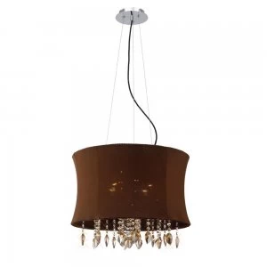 Ceiling Pendant 4 Light with Brown Shade Polished Chrome, Coffee Crystal