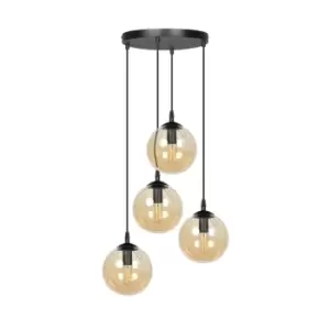 Cosmo Black Globe Cluster Pendant Ceiling Light with Amber Glass Shades, 4x E14