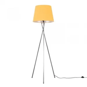 Camden Chrome Tripod Floor Lamp with XL Mustard Aspen Shade