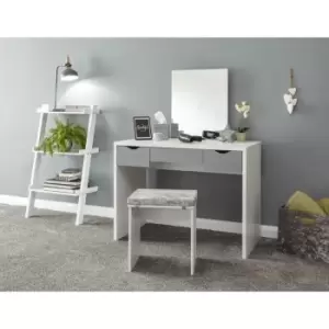 Elizabeth Modern Dressing Table Set with Mirror and Padded Stool - White & Grey