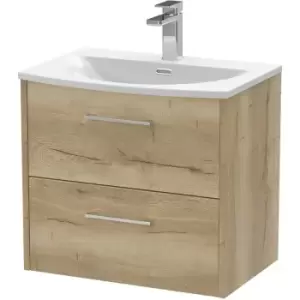 Hudson Reed Juno Wall Hung 2-Drawer Vanity Unit with Basin 4 600mm Wide - Autumn Oak