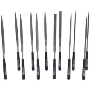 KS Tools 140.3050 Needle file set with plastic handle, 12 Piece