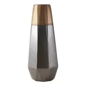 44cm Silver and Copper Polygonal Metal Vase