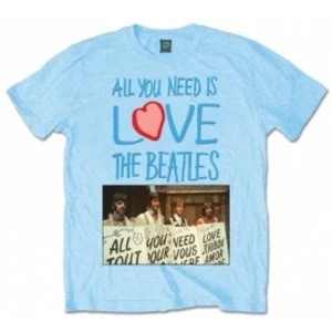 The Beatles AYNIL Playcards Mens Light Blue Tshirt: Large