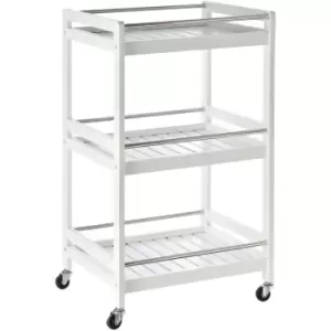 Homcom - 3-Tier Home Trolley Kitchen Storage w/ Steel Bars 4 Wheels Rolling White