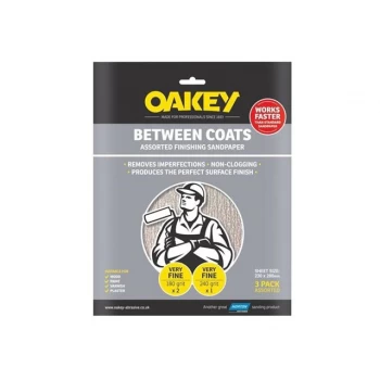 Oakey Between Coats Silicon Sandpaper Fine Pack of 3