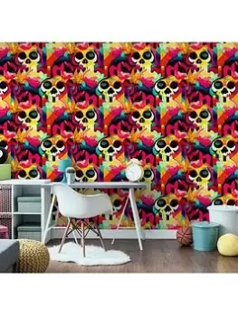 Arthouse Skull Graffiti Multicoloured Wallpaper
