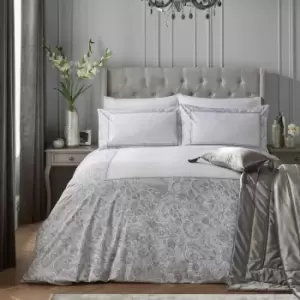 Laurence Llewelyn Bowen Suzani Panel Print 100% Cotton Sateen 200 Thread Count Duvet Cover Set, Grey, Super King