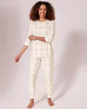 Cotton Traders Womens Supersoft Check PJ Set in White