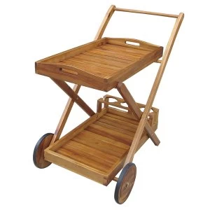 Charles Bentley Wooden Food and Drinks Trolley with Wheels and Tray