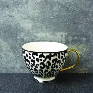 Animal Luxe Footed Mug Leopard Print Black with Gold Handle