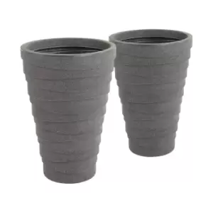 Pair of Tall Trojan Round Charcoal Planters (Dia. 38cm)