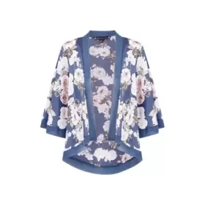 Mela London Blue Plus Size Floral Satin Kimono - Blue