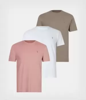 AllSaints Mens Brace Crew 3 Pack T-Shirts, Pink/opt Wht/flint, Size: XL