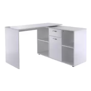 Zennor Large L-Shaped Rotating Computer Desk with Storage - White