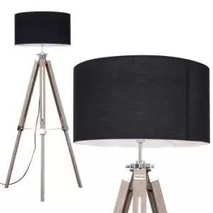 Clipper Light Wood and Chrome Floor Lamp with XL Black Shade