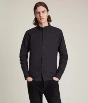 AllSaints Mens Cotton Slim Fit Medium Huntingdon Long Sleeve Shirt, Black, Size: XS