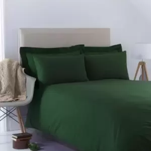 Poetry Plain Dye 144 Thread Count Combed Yarns Bottle Green Double Duvet Cover Set - Green - Charlotte Thomas