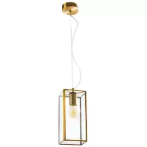 Daly Box Lanterns Pendant Ceiling Light Antique Metal Brass Clear Glass LED E27 - Merano
