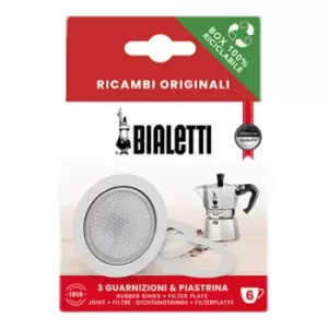 Gaskets and filter plate for Bialetti alum. 6 cup moka pots