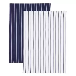 2 Pack Blue Stripe Tea Towels, Navy/White