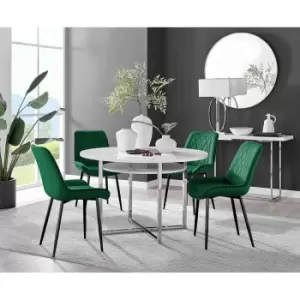 Furniture Box Adley White High Gloss Storage Dining Table and 4 Green Pesaro Black Leg Chairs