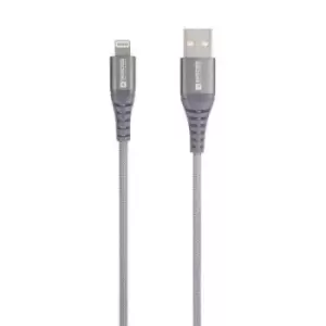 Skross USB cable USB 2.0 USB-C plug, Apple Lightning plug 1.20 m Space Grey Round, Flexible, Fabric sleeve SKCA0015C-MFI120CN