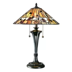 Bernwood 2 Light Medium Table Lamp Dark Bronze, Tiffany Glass, E27