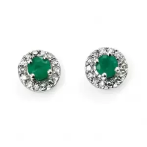 Elements White Gold Emerald Round Earrings Diamond Edge GE888GZ475