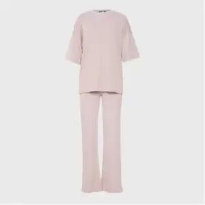 Missguided Rib T Shirt and Wide Leg Trousers Co Ord Set - Pink