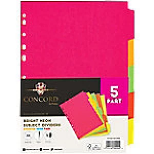 Concord Tab Divider A4 Assorted 5 Part Perforated Manilla Blank 5 Pieces
