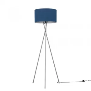 Camden Grey Tripod Floor Lamp with XL Navy Blue Reni Shade