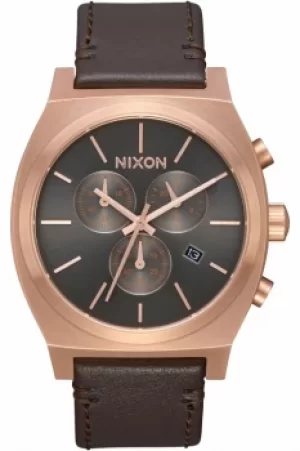 Mens Nixon The Time Teller Chrono Leather Chronograph Watch A1164-2001
