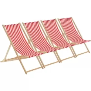 Folding Wooden Deck Chairs - Red Stripe - Pack of 4 - Harbour Housewares
