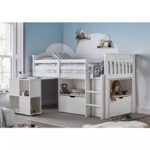 Bedmaster - Milo Sleep Station Desk Storage Kids Bed White With Memory Foam Mattress