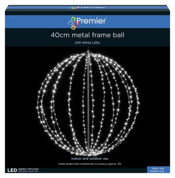 Premier 40cm Christmas Metal Frame Ball - White