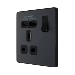 BG Evolve Matt Grey Single Switched 13A Power Socket + 2 X USB (2.1A) - PCDMG21U2B