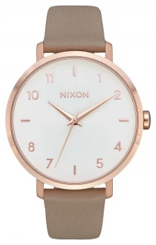 Nixon Arrow Leather Rose Gold / Grey Grey Leather Strap Watch