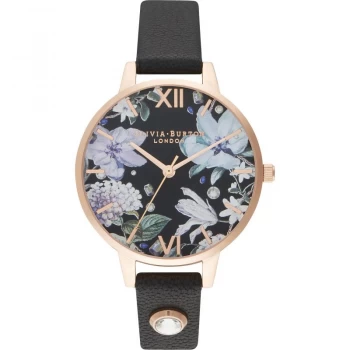 Bejewelled Florals Demi Embellished Black & Rg Watch