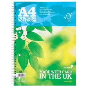 Silvine A4 Premium Notebook FSC Wirebound Perforated Ruled Margin 160 Pages 75gsm Pack of 5 Promo