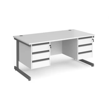 Office Desk Rectangular Desk 1600mm With Double Pedestal White Top With Graphite Frame 800mm Depth Contract 25 CC16S33-G-WH