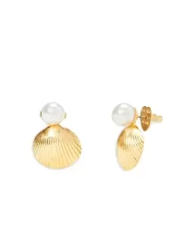kate spade new york Reef Treasure Imitation Pearl & Shell Stud Earrings in Gold Tone