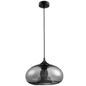 Gilbert 28cm Dome Pendant Ceiling Light Chrome Glass Black Metal Black Fabric Wire LED E27 - Merano