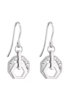 Recycled Sterling Silver & CZ Hexagon Dangle Earrings