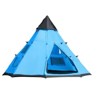 Outsunny 6 Men Tipi Tent w/ Mesh Windows - Blue