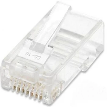 INTELLINET 100er-Pack Cat5e RJ45 modular plug UTP 3-point wire contacting for solid wire 100 plugs per cup Crimp contact Transparent Intellinet 502399