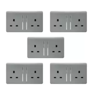 Trendi 2G 13A Switched Socket, 5 Pack - Silver