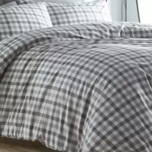 Portfolio - Home Gingham Check Grey Double Duvet Cover Set Woven Chequered Bedding Bed Set Bed Linen - Grey